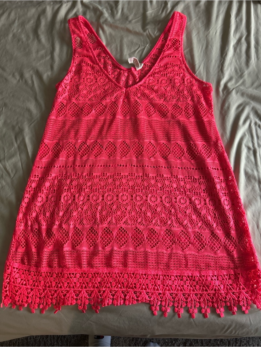 OP Hot Pink Crochet Lace Tank Dress